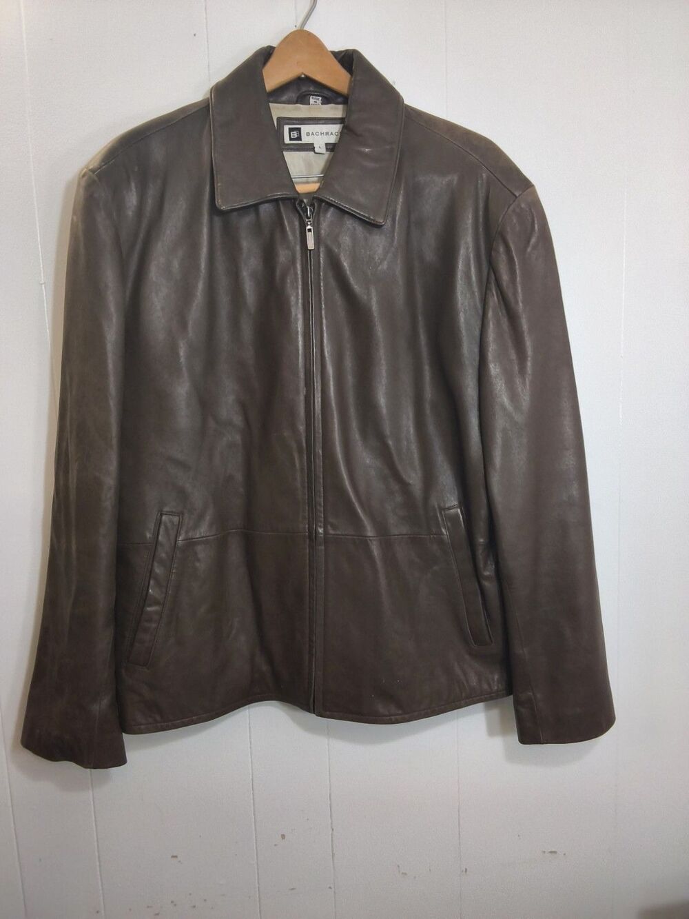 Bachrach Men’s Genuine Lamb Skin Vintage Brown Premium Leather Zip Up Jacket Sz
